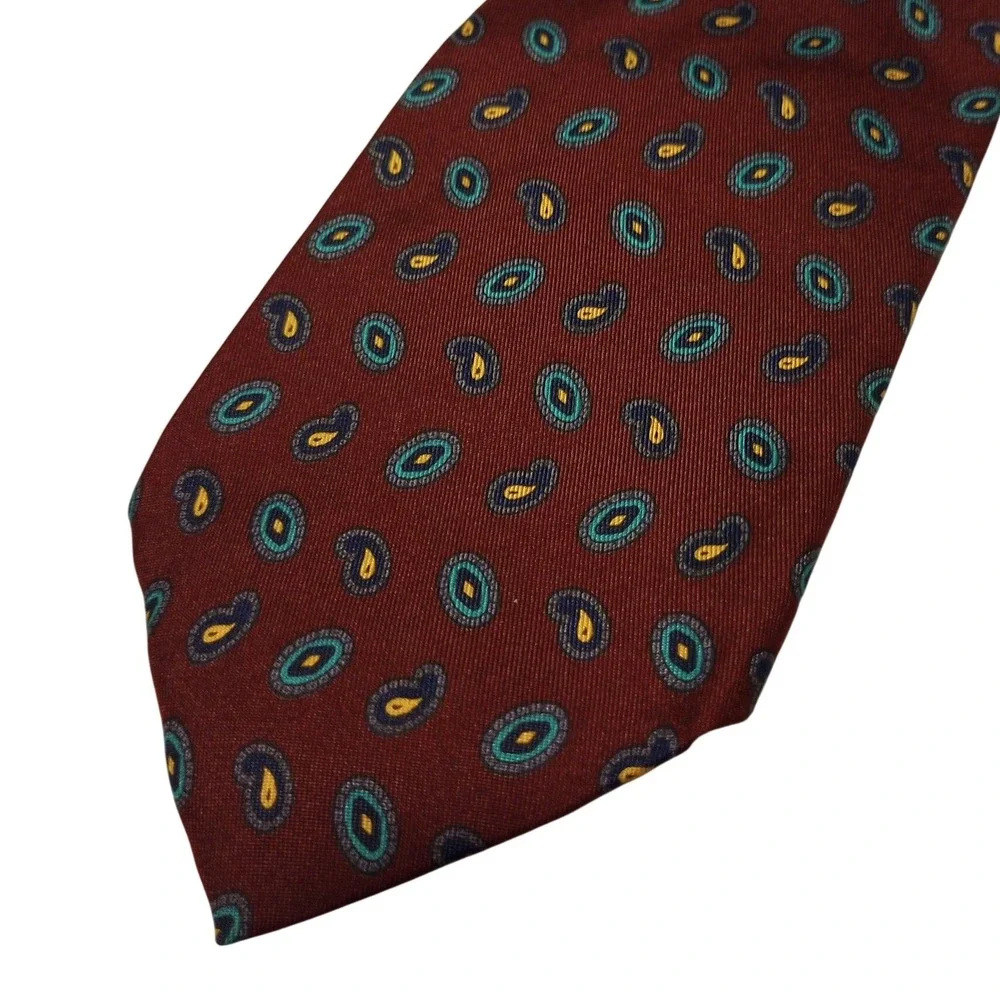 Robert Talbott Mens Silk Necktie Burgundy Teal‎ Gold Paisley Medallion Classic